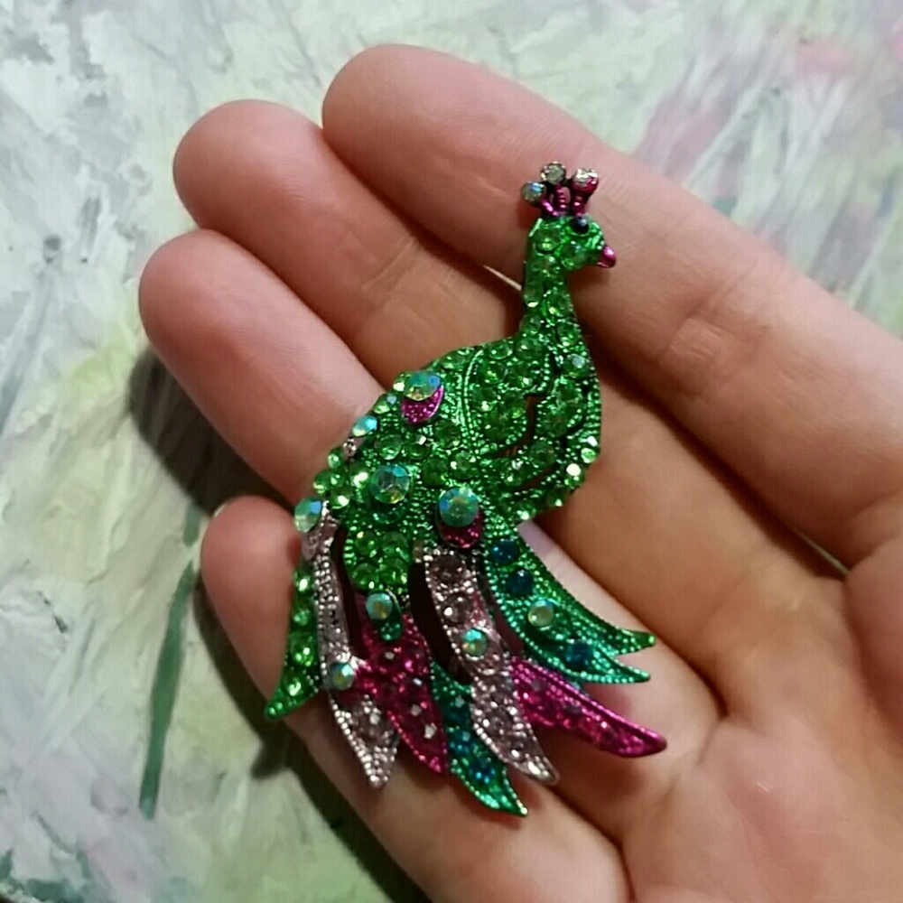5/$20 - Rhinestone Peacock Brooch - Picture 3 of 5
